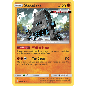 Rare Holo Stakataka 106/214 Pokemon TCG Sun & Moon Unbroken Bonds