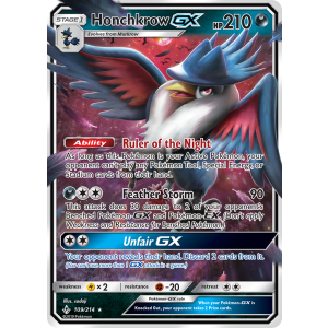 Rare Holo GX Honchkrow-GX 109/214 Pokemon TCG Sun & Moon Unbroken Bonds