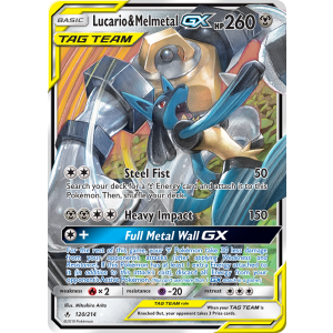 Rare Holo GX Lucario & Melmetal-GX 120/214 Pokemon TCG Sun & Moon Unbroken Bonds