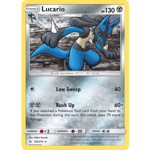 Rare Holo Lucario 126/214 Pokemon TCG Sun & Moon Unbroken Bonds