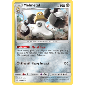 Rare Holo Melmetal 129/214 Pokemon TCG Sun & Moon Unbroken Bonds