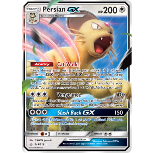 Rare Holo GX Persian-GX 149/214 Pokemon TCG Sun & Moon Unbroken Bonds