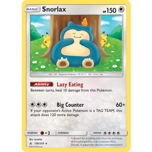 Rare Holo Snorlax 158/214 Pokemon TCG Sun & Moon Unbroken Bonds