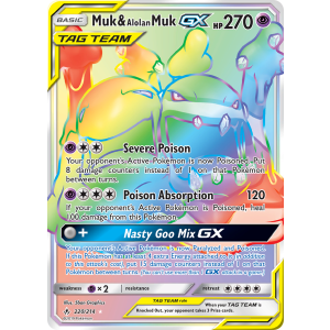 Rare Rainbow Muk & Alolan Muk-GX 220/214 Pokemon TCG Sun & Moon Unbroken Bonds