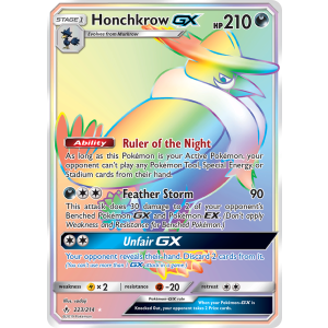 Rare Rainbow Honchkrow-GX 223/214 Pokemon TCG Sun & Moon Unbroken Bonds