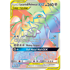 Rare Rainbow Lucario & Melmetal-GX 224/214 Pokemon TCG Sun & Moon Unbroken Bonds