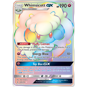 Rare Rainbow Whimsicott-GX 226/214 Pokemon TCG Sun & Moon Unbroken Bonds