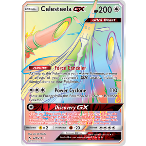 Rare Rainbow Celesteela-GX 228/214 Pokemon TCG Sun & Moon Unbroken Bonds