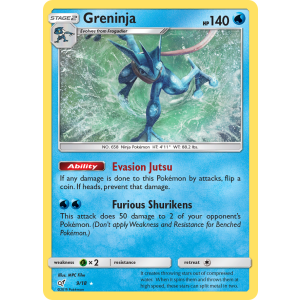 Rare Ultra Greninja 9/18 Pokemon TCG Sun & Moon Detective Pikachu