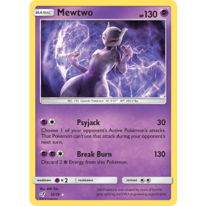 Rare Ultra Mewtwo 12/18 Pokemon TCG Sun & Moon Detective Pikachu