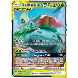 Rare Holo GX Celebi & Venusaur-GX 1/181 Pokemon TCG Sun & Moon Team Up