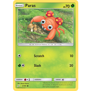 Paras 6/181 Pokemon TCG Sun & Moon Team Up