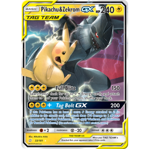 Rare Holo GX Pikachu & Zekrom-GX 33/181 Pokemon TCG Sun & Moon Team Up