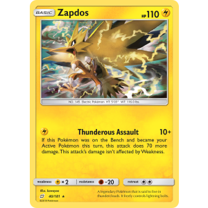 Rare Holo Zapdos 40/181 Pokemon TCG Sun & Moon Team Up