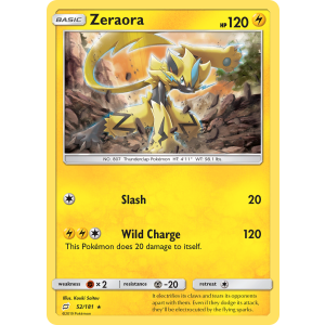 Rare Holo Zeraora 52/181 Pokemon TCG Sun & Moon Team Up