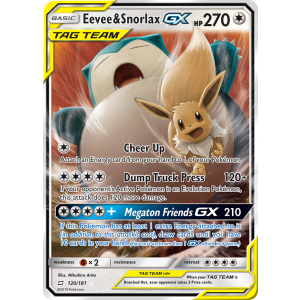 Rare Holo GX Eevee & Snorlax-GX 120/181 Pokemon TCG Sun & Moon Team Up