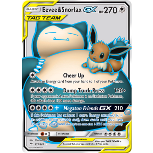 Rare Ultra Eevee & Snorlax-GX 171/181 Pokemon TCG Sun & Moon Team Up