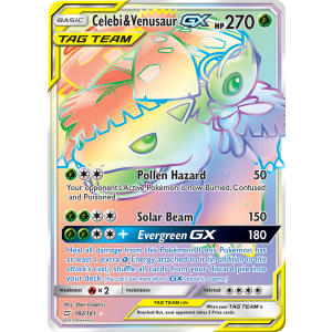 Rare Rainbow Celebi & Venusaur-GX 182/181 Pokemon TCG Sun & Moon Team Up