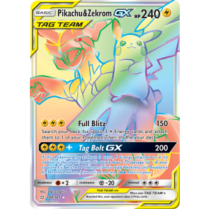 Rare Rainbow Pikachu & Zekrom-GX 184/181 Pokemon TCG Sun & Moon Team Up