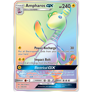 Rare Rainbow Ampharos-GX 185/181 Pokemon TCG Sun & Moon Team Up