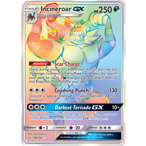 Rare Rainbow Incineroar-GX 188/181 Pokemon TCG Sun & Moon Team Up