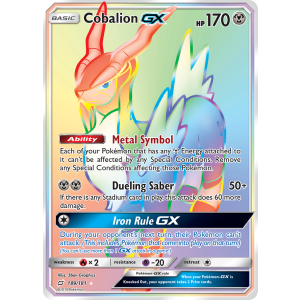 Rare Rainbow Cobalion-GX 189/181 Pokemon TCG Sun & Moon Team Up