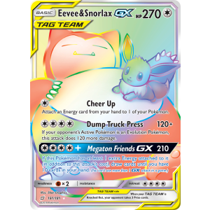 Rare Rainbow Eevee & Snorlax-GX 191/181 Pokemon TCG Sun & Moon Team Up