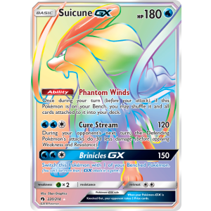 Rare Rainbow Suicune-GX 220/214 Pokemon TCG Sun & Moon Lost Thunder