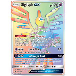 Rare Rainbow Sigilyph-GX 222/214 Pokemon TCG Sun & Moon Lost Thunder