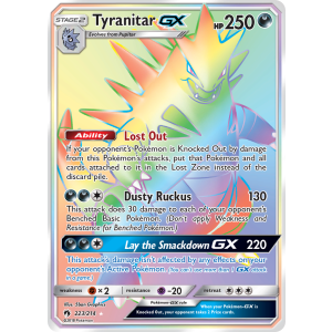 Rare Rainbow Tyranitar-GX 223/214 Pokemon TCG Sun & Moon Lost Thunder