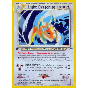 Rare Holo Light Dragonite 14/105 Pokemon TCG Neo Neo Destiny