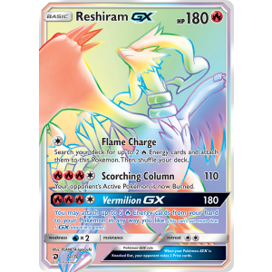 Rare Rainbow Reshiram-GX 71/70 Pokemon TCG Sun & Moon Dragon Majesty