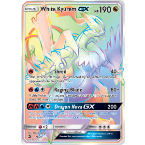 Rare Rainbow White Kyurem-GX 74/70 Pokemon TCG Sun & Moon Dragon Majesty