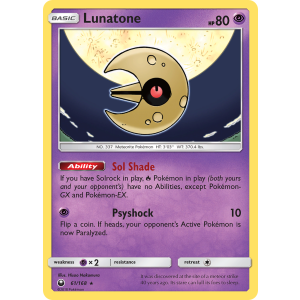 Rare Holo Lunatone 61/168 Pokemon TCG Sun & Moon Celestial Storm