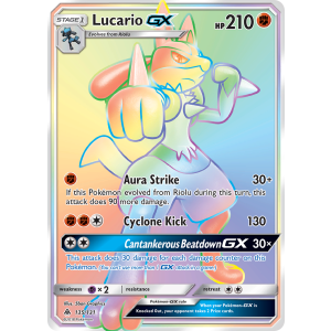 Rare Rainbow Lucario-GX 135/131 Pokemon TCG Sun & Moon Forbidden Light