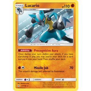 Rare Holo Lucario 67/156 Pokemon TCG Sun & Moon Ultra Prism