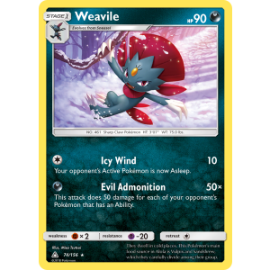 Rare Holo Weavile 74/156 Pokemon TCG Sun & Moon Ultra Prism