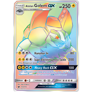 Rare Rainbow Alolan Golem-GX 113/111 Pokemon TCG Sun & Moon Crimson Invasion