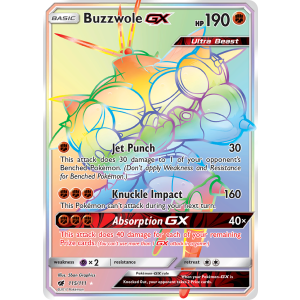 Rare Rainbow Buzzwole-GX 115/111 Pokemon TCG Sun & Moon Crimson Invasion