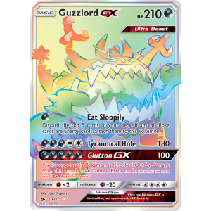 Rare Rainbow Guzzlord-GX 116/111 Pokemon TCG Sun & Moon Crimson Invasion