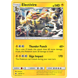 Electivire 43/147 Pokemon TCG Sun & Moon Burning Shadows