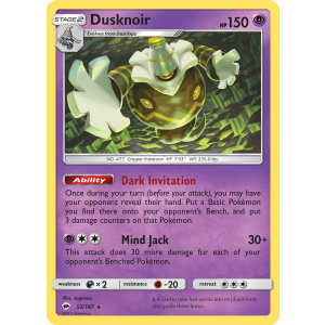 Rare Holo Dusknoir 53/147 Pokemon TCG Sun & Moon Burning Shadows