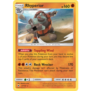 Rare Holo Rhyperior 67/147 Pokemon TCG Sun & Moon Burning Shadows