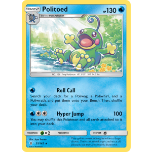 Rare Holo Politoed 25/145 Pokemon TCG Sun & Moon Guardians Rising