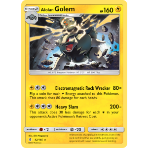 Rare Holo Alolan Golem 42/145 Pokemon TCG Sun & Moon Guardians Rising