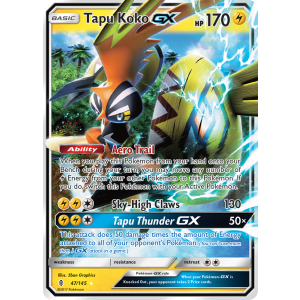 Rare Holo GX Tapu Koko-GX 47/145 Pokemon TCG Sun & Moon Guardians Rising